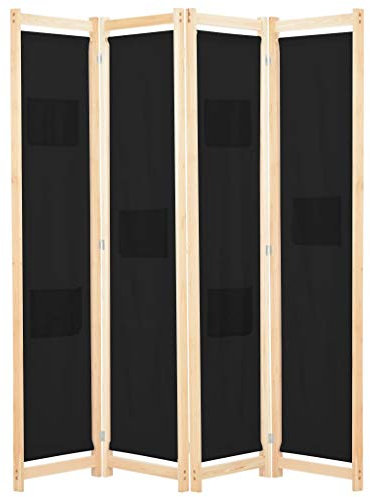 GuyAna 4-teiliger Raumteiler Schwarz 160 x 170 x 4 cm Stoff Sichtschutz Balkon Seitenwand