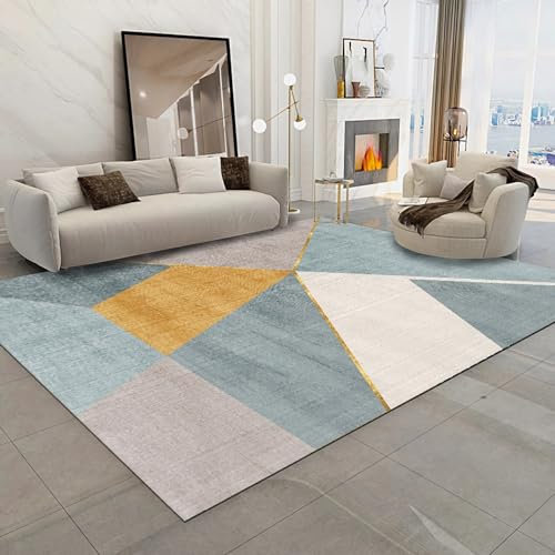Teppich Teppich babyzimmer mädchen deko mädchen Zimmer Blau Gelb Beige Modern Geometrisch Design Wohnzimmerteppich jugendzimmer Teppich Jungen 160x200cm