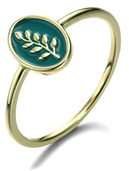 Beydodo Frauen Ring Gold Echt 750, Verlobungsringe Oval mit Emaille und Blatt Trauringe Hochzeit Ring Damen Nickelfrei Gr.56