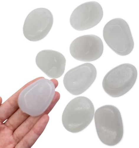 QTTLLI 20 ciottoli grandi da 4,5 cm, che si illuminano al buio, pietre decorative per giardino, sentiero, passerella, cortile, acquario, bianco