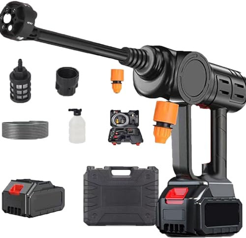 Pistolet De Lavage De Voiture Au Lithium Rechargeable 21 V, Nettoyeur Haute Pression Portable 1600 W, Machine Lavage Voiture À Pulvérisation Électrique À Pression Maximale 30 Bars Avec Buse 6 En 1