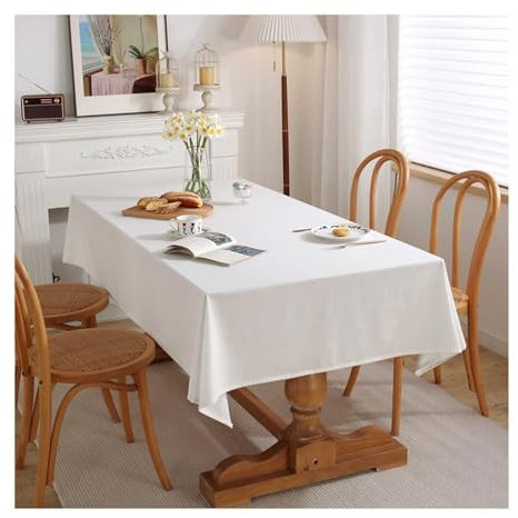 Epinki Tischwäsche 130x180CM, Tischdecke Einfarbig Baumwolle Leinen, Tischdecke für Draußen Tischschutz für Küche, Esstisch, Couchtisch, Parteien, Weiß