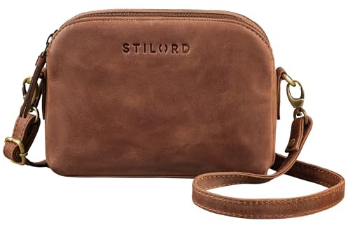 STILORD Nina Kleine Umhängetasche Damen Leder Tasche Brustbeutel Mini Handtasche Vintage Clutch Handytasche bis 7 Zoll Ledertasche Retro Abendtasche Damen Farbe:Messina - braun