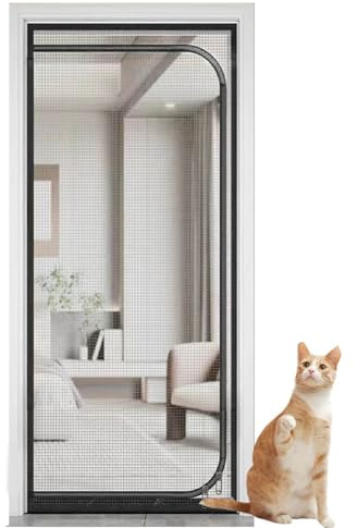 Porta a zanzariera for animali domestici, rete spessa resistente ai graffi for gatti, porta a zanzariera rinforzata for gatti for casa, camera da letto, soggiorno, cucina, portafinestra(Black,85x215cm