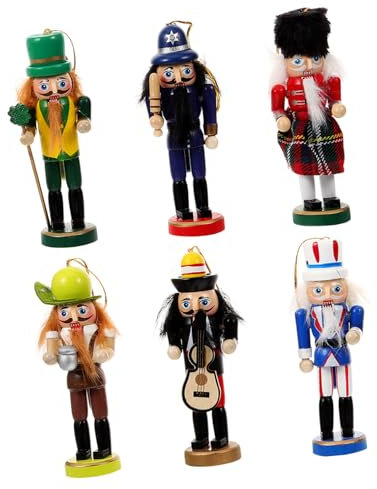 IMIKEYA 6pcs Wooden Nutcracker Soldier Ornaments Set 13cm / 5 Christmas Tree Hanging Small Nutcracker Figures With Straps Desktop Policeman Puppet for Festive Holiday Party Home Decoration