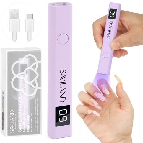 Saviland U V Lampe für Gelnägel, Mini U V Lampe für Nägel Klein16W Handgehaltene Nagellampe Nägel mit LCD Display, Wiederaufladbar LED UV Taschenlampe zum Aushärten von Nagelkleber & Nail Tips