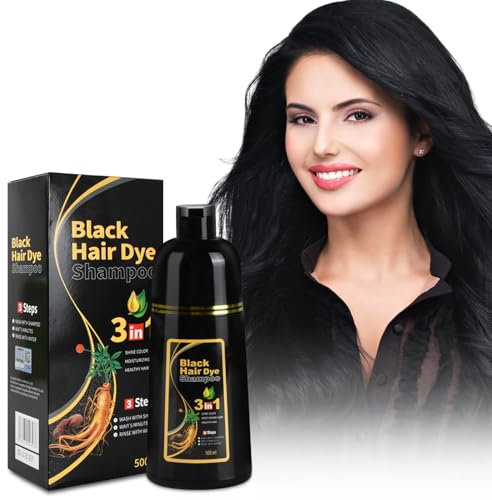Schwarzes Haarfärbeshampoo, Natürliches Sofort-Haarfarben-Shampoo für Männer und Frauen, Black Hair Dye, Schwarze Haarfärbung Hair Color, 500 ml