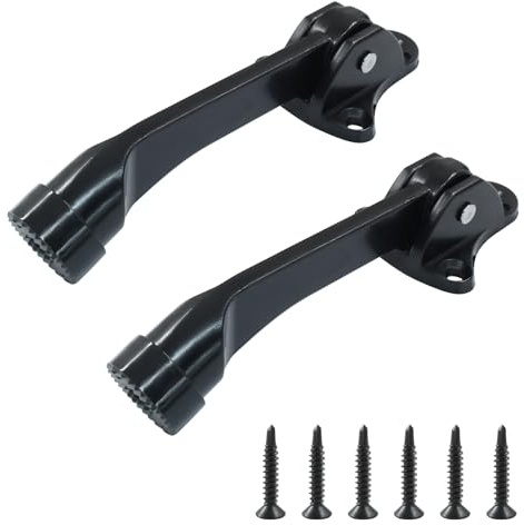 Cjueiom 2 Pcs Kickdown Door Stopper, Black | Soft Rubber Bumper to Keep Doors Open, Zinc Alloy Door Stay, With Screws, For Garage Gate Office Home