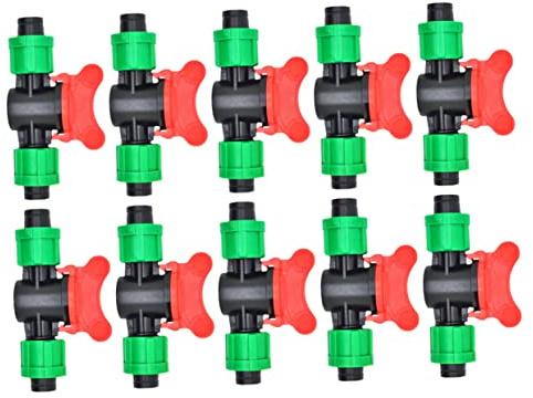 CAXUSD Accesorios De Riego Por Goteo 16 Mm Para Exteriores Válvula Recta De Doble Botón y Dispositivo De Bloqueo De Palanca, Paquete De 10 Piezas De Plástico Verde Para Sistema De Riego