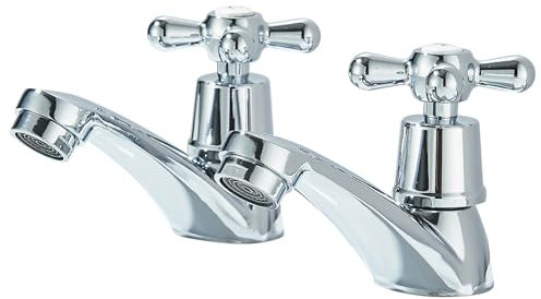 TVTIUO Victorian Basin Faucet - Electroplated Brass Bathroom Cross Lever Tap for Hot & Cold Water
