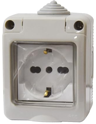 Cassetta Elettrica IP55 Con Sportellino, 2 Moduli Presa Schuko P40 Universale 10/16A, Kit Scatola Elettrica Pronta, Montaggio Da Muro Parete Esterno