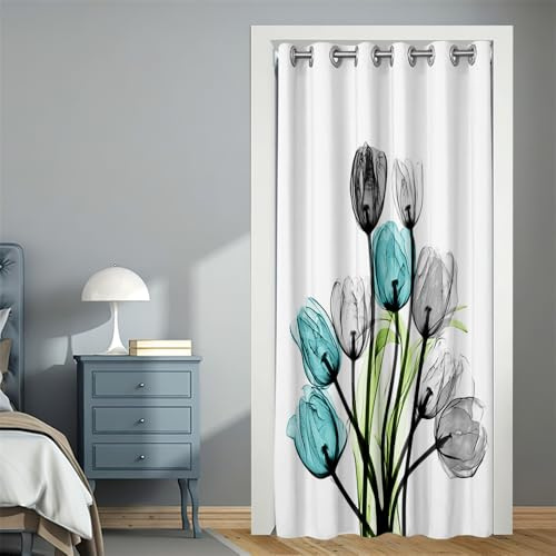 Surwin Door Curtains with Eyelet, Elegant Pattern Privacy Blackout Single Front Door Curtain Room Divider Window Decor for Hallway Party Kitchen Bedroom &Living Room Doorway (Teal Green,120x180cm)