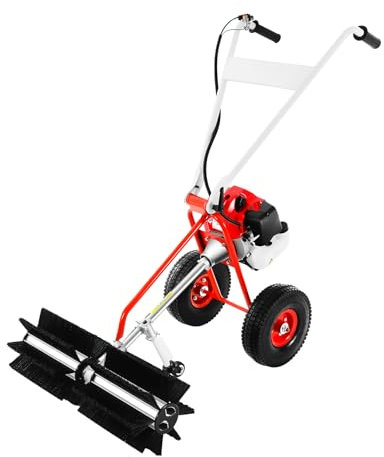 JJsdwin 43cc Kehrmaschine Benzin, 1,7PS Schneefräse mit Schutzbrille, Schneeschieber Sweeper für Einfahrten, Rasenflächen und Gehwegen, Einzylinder luftgekühlter