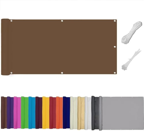 QSZTJJ Balcon Privacidad, Privacidad de Balcón y Pantallas, 180g/㎡ PES,Protección UV,Impermeable,Malla de Ocultación para Jardín Exterior,Resistente al Viento,Incluye Bridas (1x13m,Brown)