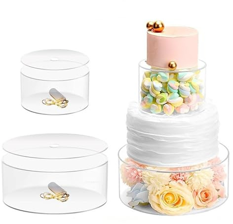 TOWEBOORY 2 Stück Acryl Tortenständer Transparent, 15*10+25*10cm Tortenständer Befüllbar Kuchentrenner Runde Torten Zwischenbox mit Licht Acryl-Kuchen Stand für Hochzeit Geburtstag Party (B)