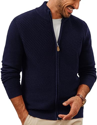 PJ PAUL JONES Cardigan Herren Strickjacke mit Reissverschluß Stehkragen Winter ohne Kapuze Cardigan Marineblau XL