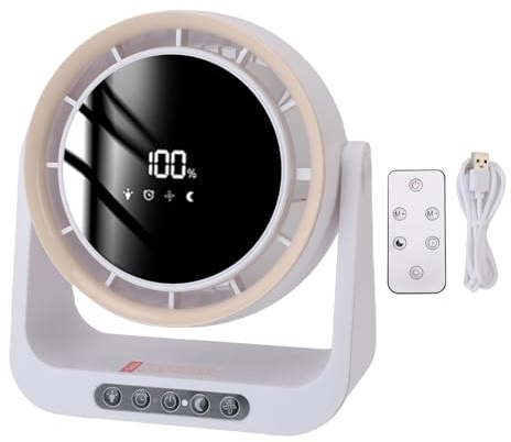 KENANLAN Bladeless Quiet USB Digital Display Desk Ventilador con mando a distancia, bajo ruido, mini ventilador de mesa, ideal para dormitorio, oficina, casa y cocina (café blanco)