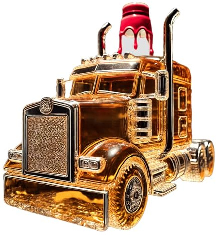 Decantador de whisky de camión, botella de whisky vintage de 375 ml, divertida botella de licor de vidrio en forma de coche con tapón para papá