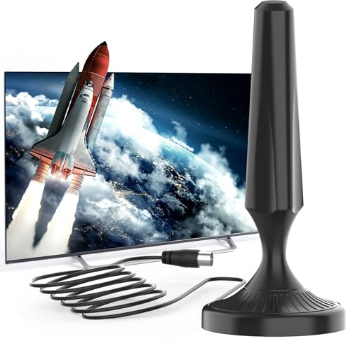 Antena TV Interior con Base Magnética – Recepción 360° para TDT, HDTV, Full HD y 4K UHD – Señal Digital Estable y Canales Gratuitos – Cable Coaxial de 5 m
