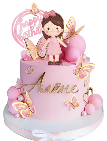 Princess Cake Topper Pink Butterfly Cake Decorations for Pink Princess Theme Party Ballerina Decoration Supplies