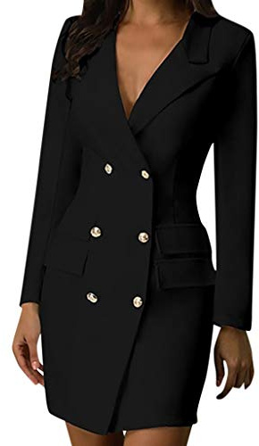 Robe blazer élégante pour femme - Manches longues - Col en V - Double boutonnage - Robe blazer - Pour le bureau - Bouton de bureau - Robe fourreau sexy - Mini robe chemisier - Automne - Robe de