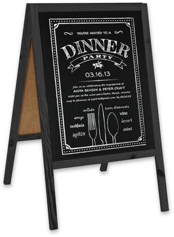 König Werbeanlagen Kreidetafel Aufsteller | 60 x 95cm | Kundenstopper mit Holzrahmen | Werbetafel klappbar | Gehwegaufsteller | Restaurant-Tafel | Schwarz