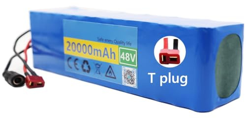 Batería para Bicicleta Eléctrica 48V Paquete de Baterías de Iones de Litio 20Ah 13S3P para Motor de Scooter de Bicicleta Eléctrica de 100W 200W 500W 750W 1000W T Plug,48V 20Ah