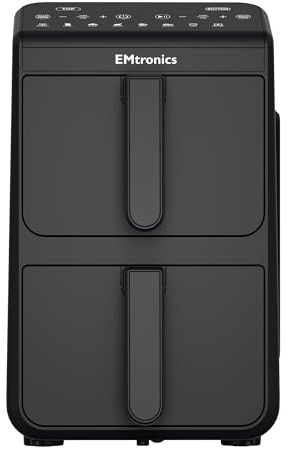 EMtronics 10L Stack Air Fryer with Dual Zone 2460W Family Size, 8 Preset Cooking Mode, Match Cook & Smart Finish Functions, 10 Litre - Black