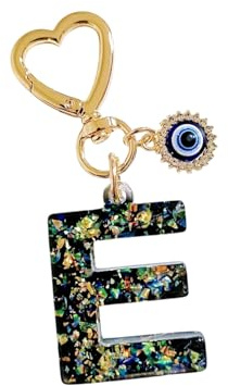 HUVZOR Porte-clés avec Initiales pour Filles et Femmes, Porte-clés Lettre en Résine, avec pendentif L'œil de Dieu, pour Femmes Filles Portefeuilles Sac à Main Charme