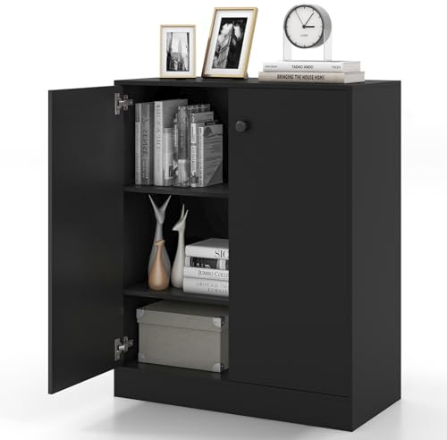GIANTEX Buffet blanc à 3 étagères, armoire de salon, armoire de sol, meuble de sol, meuble de sol, meuble de sol, armoire d'appoint avec protection anti-basculement, buffet, buffet, armoire d'appoint