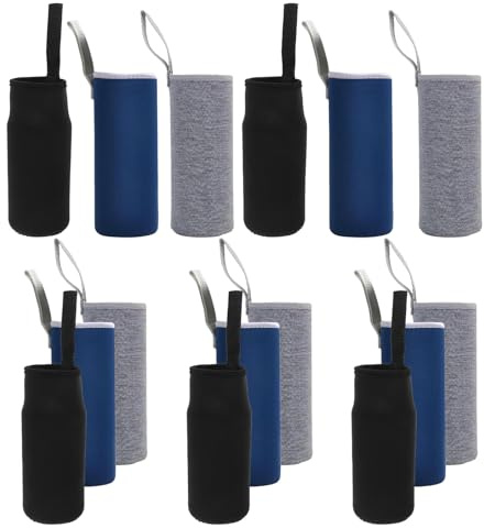 UKCOCO Lot de 15 Manchons Thermiques pour Bouteilles D’Eau 550 ML – Housses Isothermes en Néoprène Noir, Gris et Bleu Marine – Protections la Chaleur Chocs pour Gourdes de Sport,