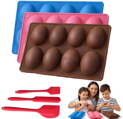 Easter Egg Silicone Molds for Chocolate, 3 Pack Non-Stick 24 Cavity Baking Mold, Food Grade Silicone Easter Baking Supplies & Cake Decorations (B)