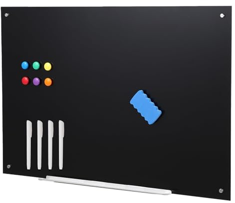 Garvee 60x45cm Glas Whiteboard Schwarz Rahmenlos Magnetische Schreibtafel | ESG-Sicherheitsglas, Trocken abwischbar, Rückstandslos, Hochkant & Quer, Memoboard, Modern, Wandmontage, Bürobedarf