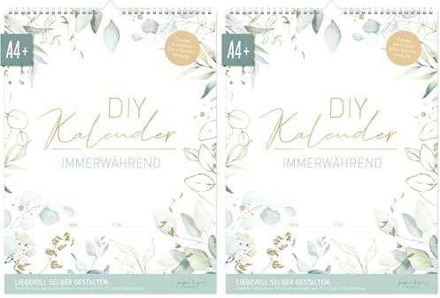 Häfft® Bastelkalender A4+ ohne Jahr, immerwährend Blattgold Fotokalender, DIY-Kalender, Kreativkalender, Geburtstagskalender zum Selbstgestalten - nachhaltig & klimafreundlich (Packung mit 2)