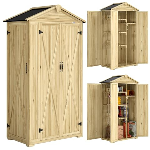 Outsunny Armadio da Giardino 3 Porte 4 Ripiani 93x53x168 cm Naturale