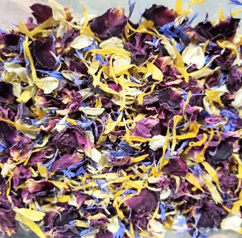Dried Edible Flower Mix 10g – Blue Cornflower, Rose, Calendula & Jasmine Petals – All-Natural, Non-GMO, – Perfect for Cocktail,Tea, Cake Decoration Topper, Baking, Salad, Soap Making & DIY Crafts