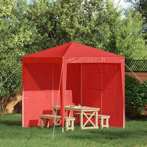 Kaloriko Mur de Tente de fête Rouge 2 pcs 200 x 195 cm PE et Acier, auvent abri Tente tonnelle chapiteau Marquise, Protection Soleil Pluie Ombre pour Jardin terrasse Patio Balcon