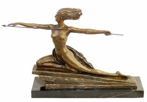Kunst & Ambiente - Amazone auf Marmorsockel - signiert - Marcel André Bouraine - Französischer Bildhauer - Art Deco Bronzefigur - Wohndeko Figur