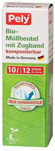 pely 5933 clean Bio-Müllbeutel mit Zugband, 10 Liter, 12 Stück