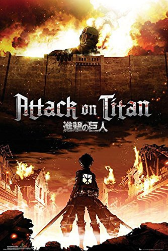 Close Up Attack On Titan Poster Manga/Anime (61 cm x 91,5 cm) + 2 St. Schwarze Posterleisten mit Aufhängung