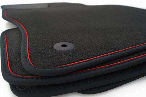 Fußmatten passend für Opel Astra J (Rotes Zierband) Velours Premium Automatten Matten Set Schwarz Rot Original Befestigung 4-teilig