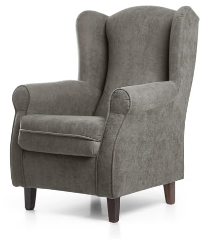 SUEÑOS ZZZ - Sillón Irene, sillón orejero de Lactancia tapizado en Tela Anti Manchas Color Gris, sillón butaca para Dormitorio, salón o habitación de bebé