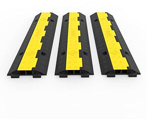 Happybuy Passacavi di Protezione per Cavi 2 Canali 101x24,5x5 cm 3 Pezzi Protezione per Passaggio Cavi Gomma PVC Portata max. 4989 kg Canale 3,2x3,1 cm per Fili Elettrici Rampa da Parcheggio