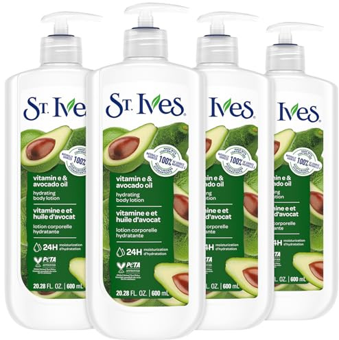 St. Ives Hydrating Hand & Body Lotion Moisturiser for Dry Skin Vitamin E & Avocado Made with 100% Natural Moisturisers 21 oz (pack of 4)