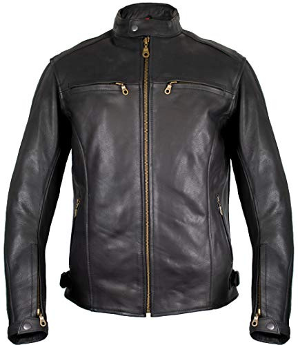 MDM - Giacca in pelle da motociclista, da uomo, in pelle bovina Nero XXXXXXL