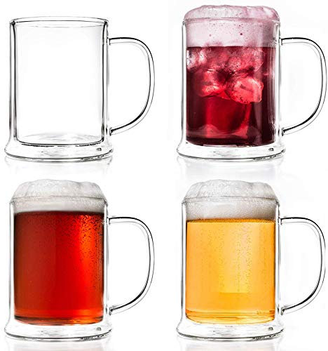 Creano 4 Bicchiere Birra Doppia Parete 500ml – Vetro Termico Isolante in Borosilicato – Bicchiere da Birra Elegante Resistente Lavabile in Lavastoviglie – Idea Regalo - Set: 4x 500ml