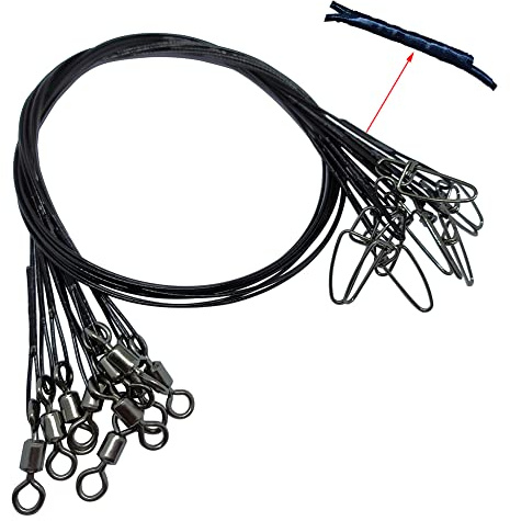 30 PCS Fishing Leader Wire,19.68/100LB Heavy Duty Stainless Steel Fishing Leader Line with Rolling Swivels I nsurance Snap Connect Tackle Lures Rig or Hooks…