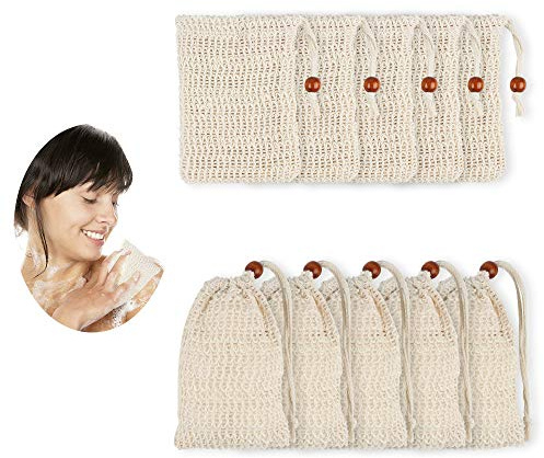 Dadabig 10 Stück Seifensäckchen Bio Sisal Seifenbeutel | Aus Natur pflanzliche Sisalfaser mit Kordel, Umweltfreundlich Plastikfrei zum Aufschäumen und Trocknen der Seife Peeling