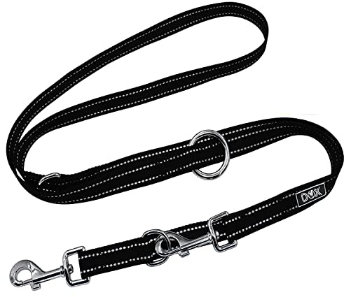 DDOXX Reflektierende Nylon Hundeleine - 2M, 3Fach Verstellbare Hundeleine Für Alle Hundegrößen - M (Schwarz)
