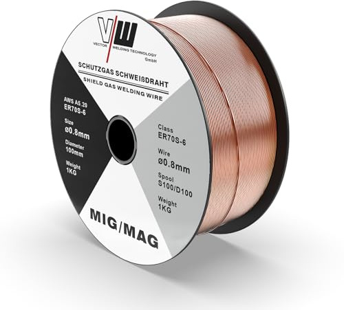 VECTOR WELDING MIG MAG Schutzgas Schweißdraht ER70S-6 Stahl 0,8mm, 1kg | Drahtrolle D100/S100 für Profis & Heimwerker